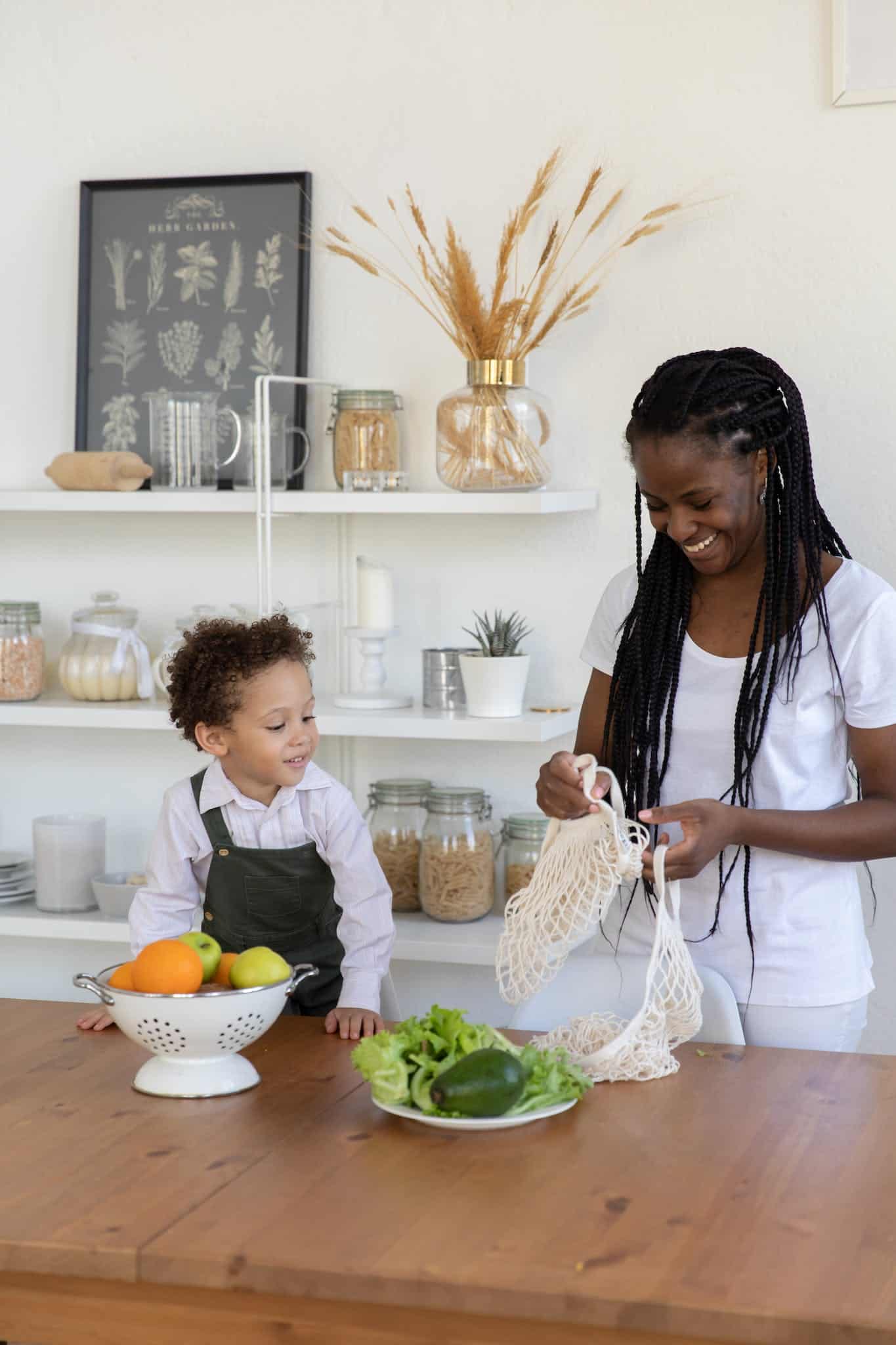 Mother and Son Unpacking Groceries